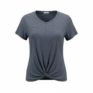 Ebb & Flow Womens Space Dye V-Neck Twist Front Activewear Top Gray Size L